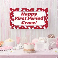 Teen Girl Happy First Period Red Menstrual Pattern Banner