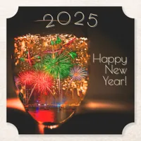 20xx wishes with fireworks and bubbles paper coaster