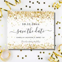 Sweet 16 white gold save the date card