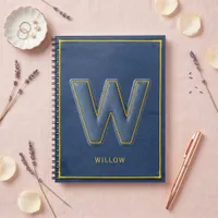 Faux Denim Yellow Stitched Monogram Letter W Notebook
