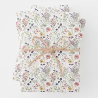 Small Rainbow Pastels Watercolor Wildflower Meadow Wrapping Paper Sheets