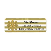 Gold and White Striped Snowflake Christmas Label