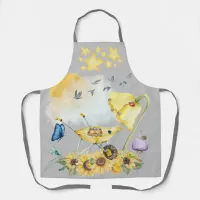 Cute Watercolor Cottagecore Yellow on grey | Apron