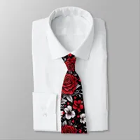 Pretty, Red, Black and White Roses, Hearts  Neck Tie