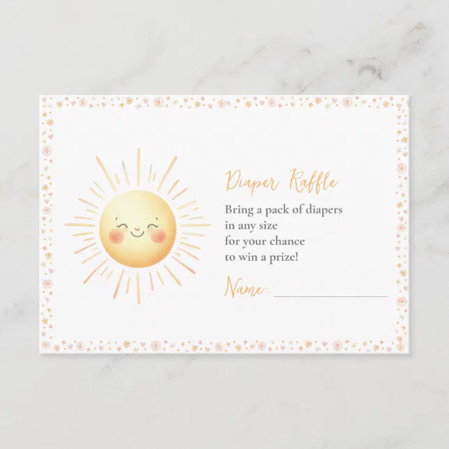 Cute Sunshine Themed Diaper Raffle Baby Shower  Enclosure Card