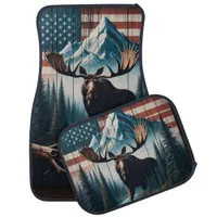 Majestic Moose Against American Flag Background Car Floor Mat