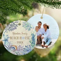 Beach House Coastal Christmas Photo Ceramic Ornament