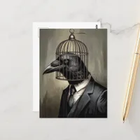 Funny Raven in a Business Suit With a Cage Head Postcard