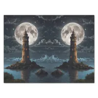 Lighthouse lit via moonlight on a clear night tissue paper