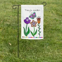 Personalized Folk Art Flowers and Butterfly Garden Flag