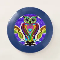 Colorful Whimsical  Owl with Heart Wham-O Frisbee