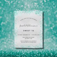 Sweet 16 silver teal glitter glamorous invitation postcard