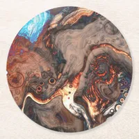 Brown, blue and Orange Modern Art     Round Paper Coaster