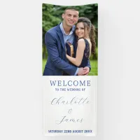 Wedding Welcome Happy Couple Photo Blue And White Banner