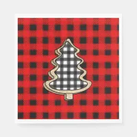 Buffalo Plaid, Red Gingham Christmas Trees   Napkins