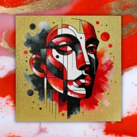 Red, black and white Abstract Face on gold |