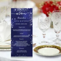 Birthday Menu blue silver glitter photo fun facts