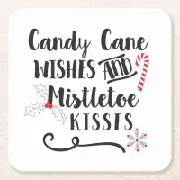 candy cane wishes and mistletoe kisses square paper coaster