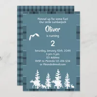 Blue lumberjack 2nd birthday party invitation boy