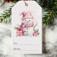 Pink Snowman Cute Watercolor To and From Christmas Gift Tags