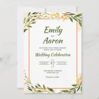 Yellow Greenery Modern Floral Watercolor Wedding Invitation