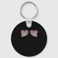 Funny Valentines Day Skeleton Hands Hearts Girl Keychain