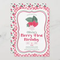 Strawberry Berry First Birthday Invitation