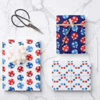 Christmas blue and red ornaments with snowflakes wrapping paper sheets