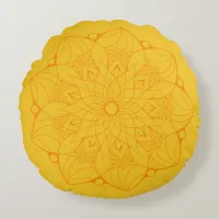 2 Tone Orange Mandala Round Throw Pillow For Couch