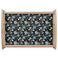 Blue and Gold Christmas Ornaments Poinsettias Serving Tray