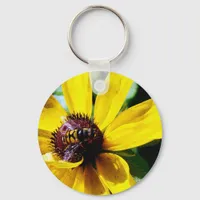 Bee and Yellow Flower Keychain