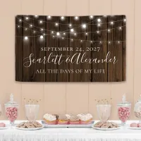 Rustic String Lights Wood Wedding Banner