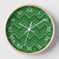 Forest Green Zig Zag Pattern with Editable Numbers Round Clock