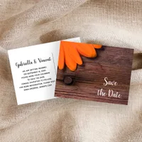 Orange Daisy and Barn Wood Wedding Save the Date Announcement Postcard