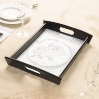 Monogram Name Silver Glitter & Roses on white | Serving Tray