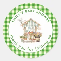 Locally Grown Green Gingham Thank You Baby Shower  Classic Round Sticker