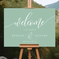 Dusty Mint Green Calligraphy Wedding Welcome Foam Board