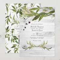 Rustic Watercolor Greenery Country QR Code Wedding Invitation