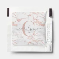 Girly Marble Chic Rose Gold Foil Monogram Hand Sanitizer Packet