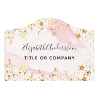 Blush pink marble gold stars name title business door sign