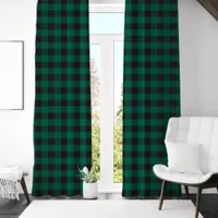 Dark Black and Green Buffalo Plaid Checkered Blackout Curtains