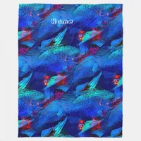 Aquarium Fish Playful Pattern in Aqua Vivid Blue Fleece Blanket