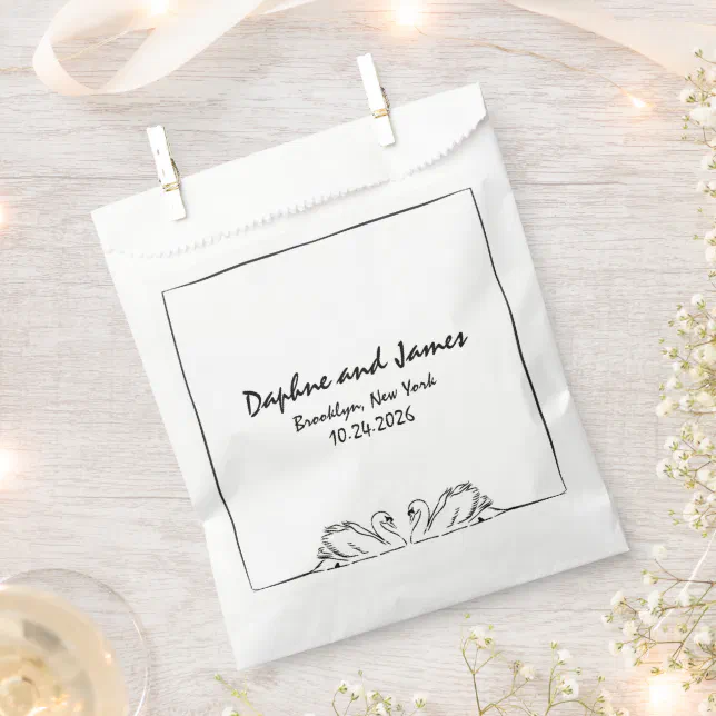 Simple Timeless Handwritten Swan Drawing Wedding Favor Bag