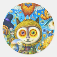 Chaotic and Colorful Fantasy Creatures Dall-E Art Classic Round Sticker