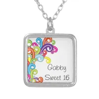 Colorful Swirls Sweet 16 Birthday Silver Plated Necklace