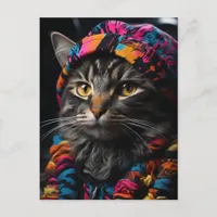 Cat in Colorful Retro Clothing Postcard