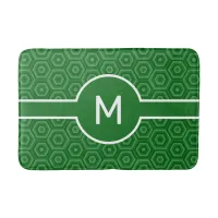 Modern White Monogram on Green Geometric Bath Mat