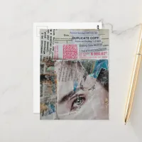 Face and Words Duplicate Copy Mixed Media Collage Postcard