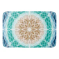Round Ocean Waves Teal and Turquoise Mandala   Bath Mat