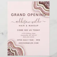 Rose Gold Blush Pink Glitter Agate Geode Business Flyer